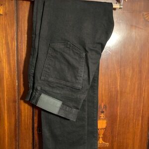 Gap mens flat front pants ebony all cotton  jean cut gray leather label at hip